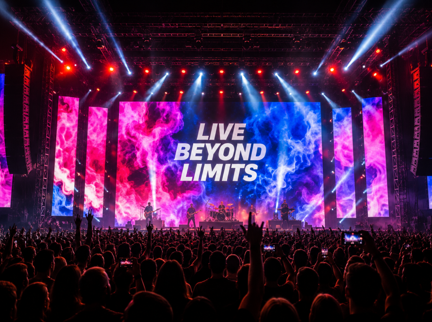 Concert stage with pink LED video wall