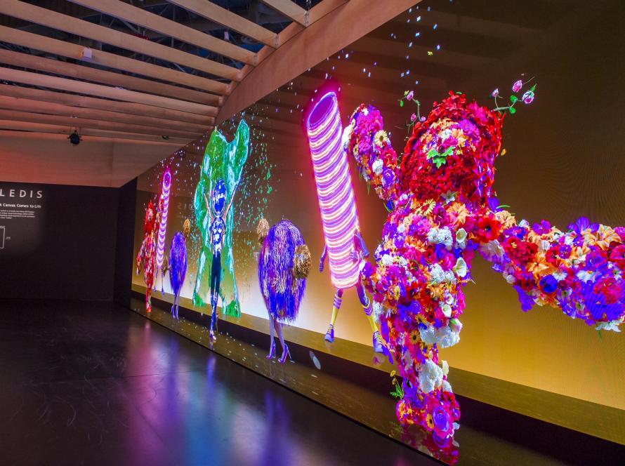 Illuminated LED art installation at night