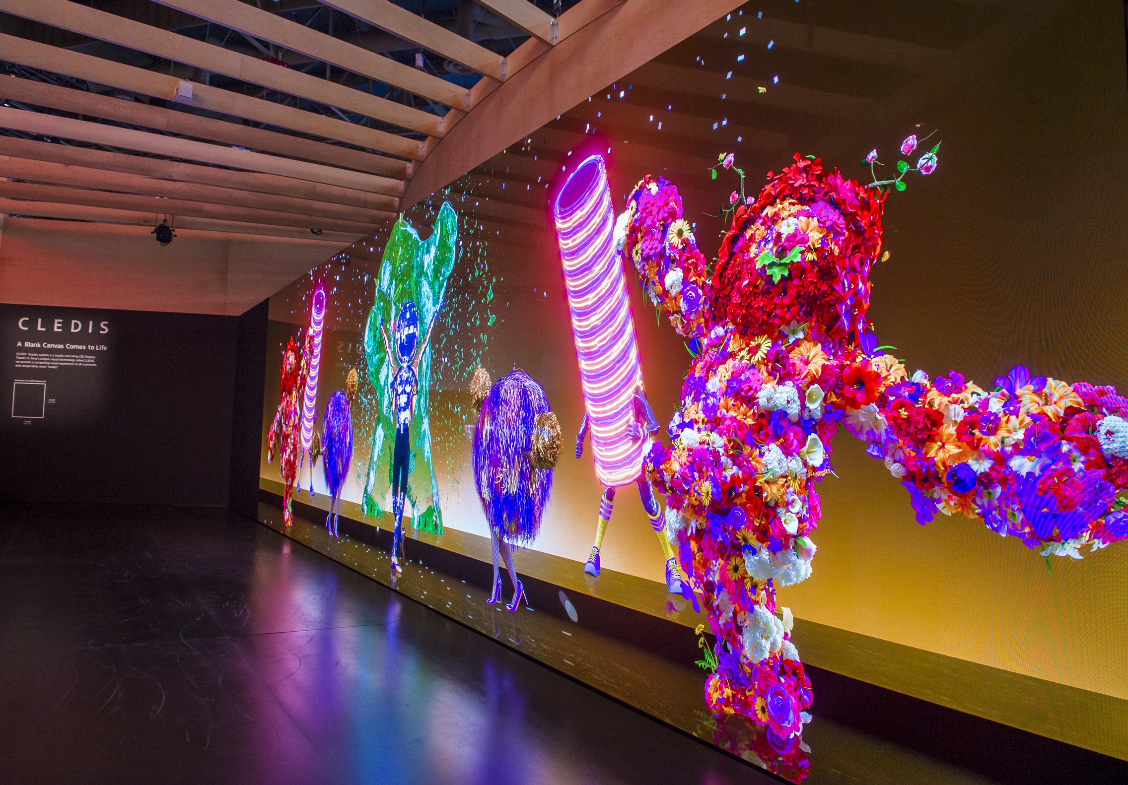 Illuminated LED art installation at night