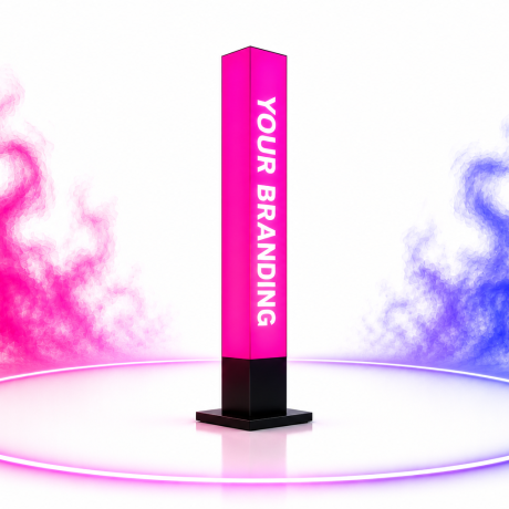 LED tower display with pink visuals