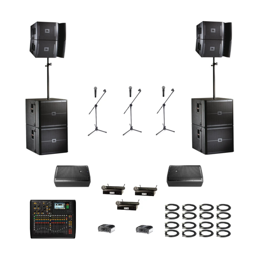 Audio package with speakers, stands, and cabling
