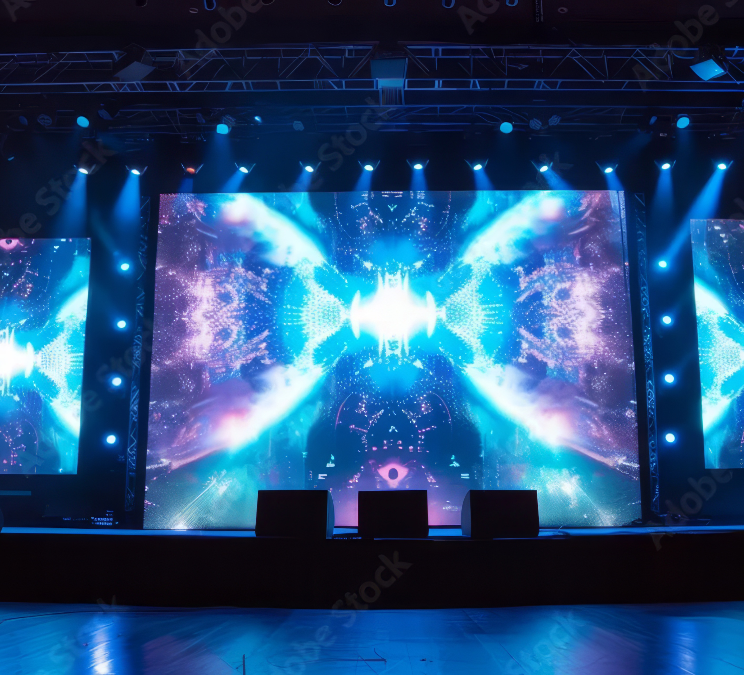 LED video wall stage with blue visuals