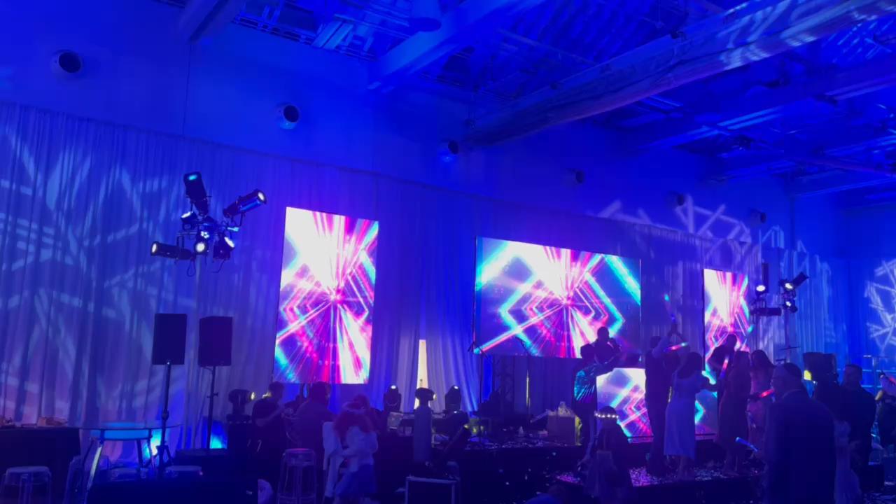 Event space with purple LED video wall
